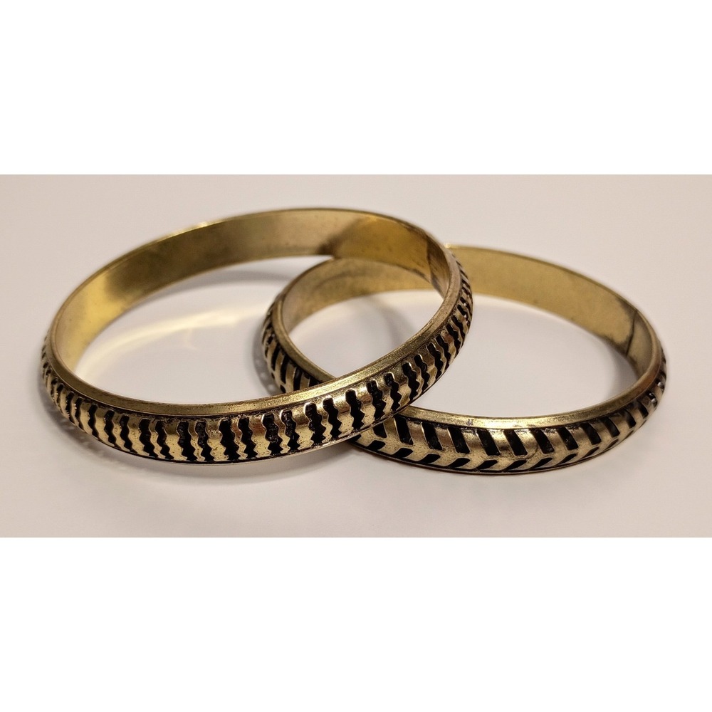 2X Vintage Vine/Squiggle Cut Out Design Gold Black Tone Bangle Bracelets Stack